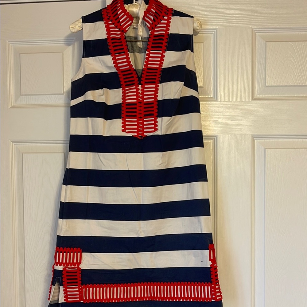 Nautical Striped Dress - Navy Blue and Red